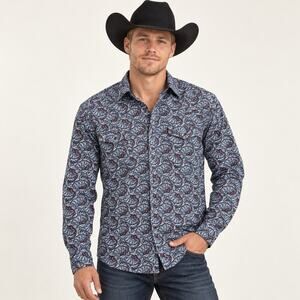 Cody James Men’s Large Blue Burgundy Paisley Pearl Snap Western Shirt